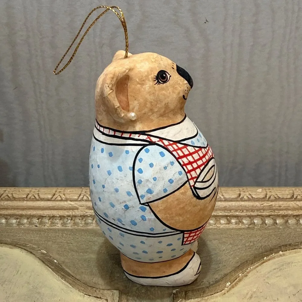 Vintage Baker Koala Bear Ornament Round Belly Papier Mache Hand Crafted Bakery
